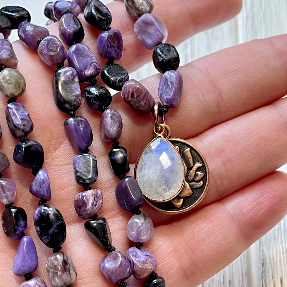 Charoite And Rainbow Moonstone Mala Beads 108